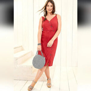 Maurices Burnt Orange Linen Blend Cottagecore Boho Knee Length Dress Size 1 (16)